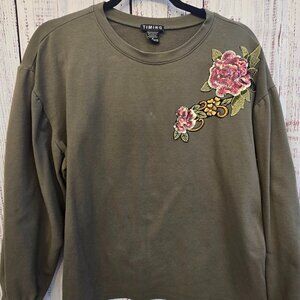 Women's Army green floral embroidered sweatshirt